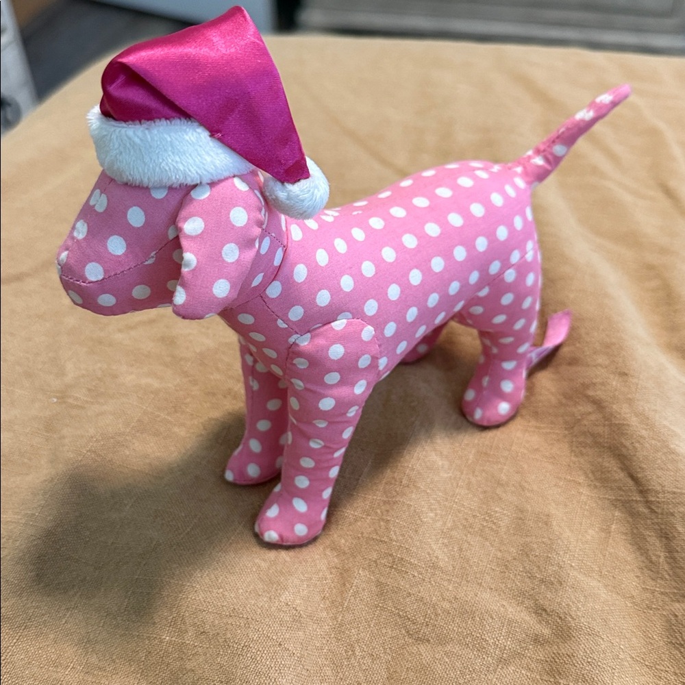 PINK Victoria's Secret Polka Dot Dog with Santa Hat
